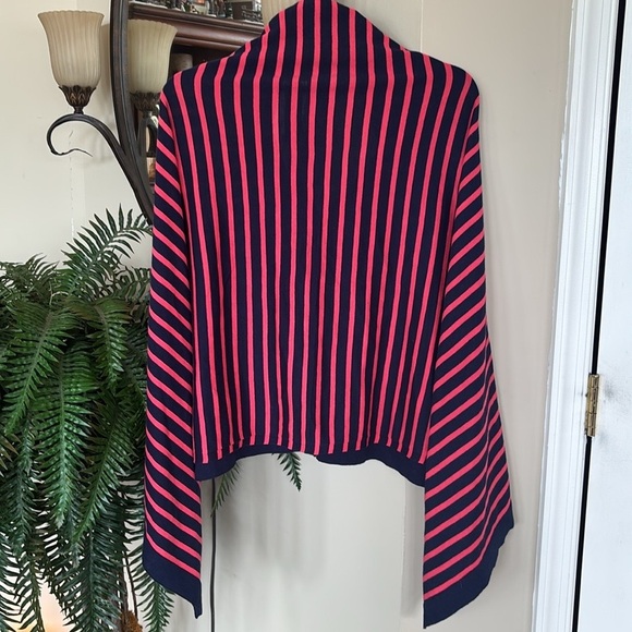 Lilly Pulitzer Red & Blue Striped Button Down Poncho Cape Cardigan Shrug - Picture 9 of 15